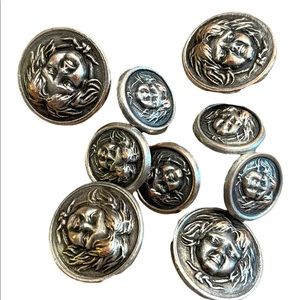 Vintage metal buttons gothic haunted face peasant women Medusa silver mix 1960s